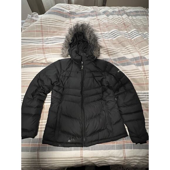 Columbia Womens Large Village Park Down Insulated Jacket Coat Black Hood Puffer - Picture 1 of 5